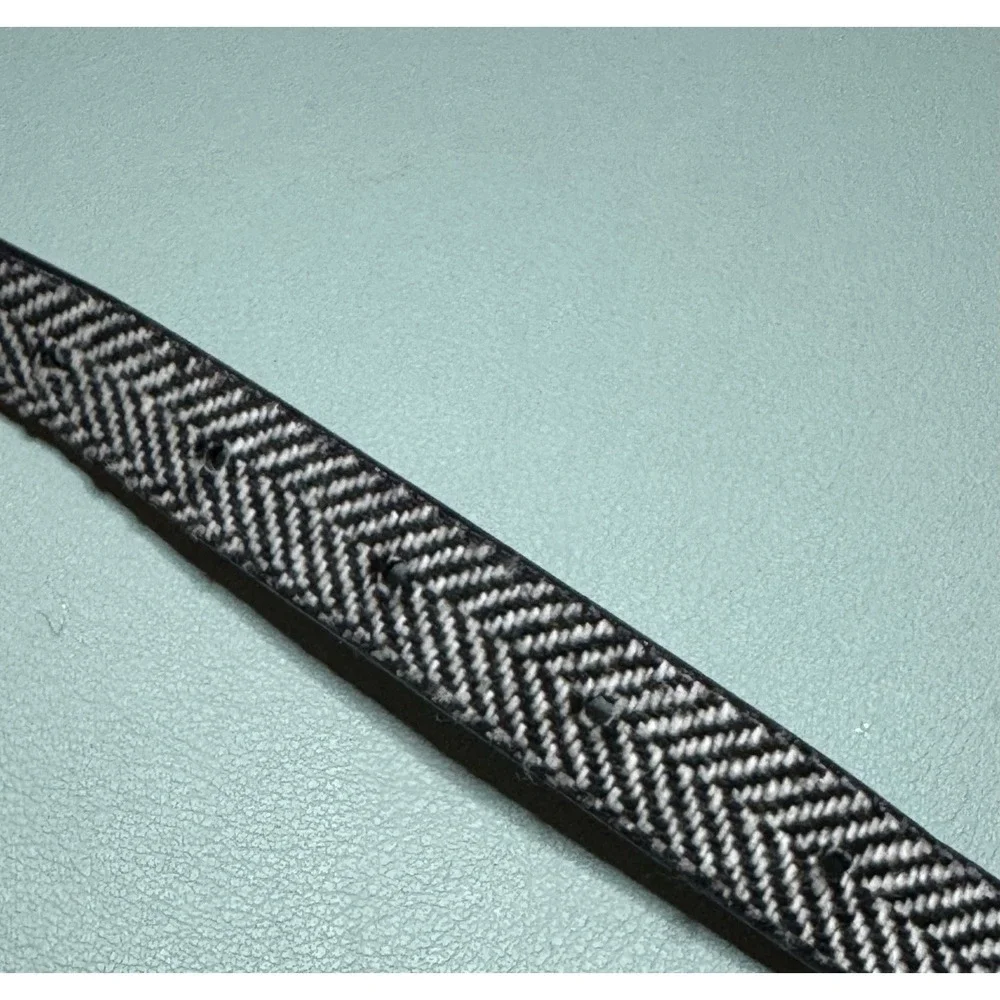 Black & White Herringbone Printed Knit Belt Thin Pewter Buckle Dressy